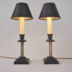 Pair antique candlestick table lamps, Aesthetic Movement, iron & brass, 1890`s ca, English